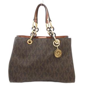 シンシア ミディアム シグネチャー ロゴ サッチェル トートバッグ チェーン MKロゴ 茶 ブラウン /AE