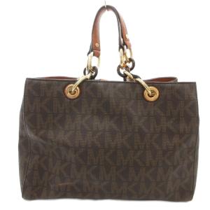 MICHAEL KORS シンシア ミディアム シグネチャー ロゴ サッチェル トートバッグ チェーン MKロゴ 茶 ブラウン /AE