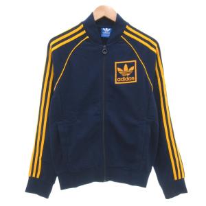 タグ付き トラックジャケット ジャージ L ジップアップ トレフォイル スリーストライプス 紺 ネイビー黄