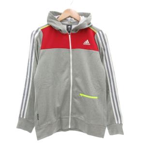 タグ付き パーカー フーディ L ジップアップ ロゴ スリーストライプス 長袖 グレー /AE