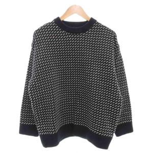 ニット セーター S 長袖 総柄 バーズアイ クルーネック 紺 ダークネイビー /AE