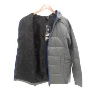 adidas タグ付き ダウンフードジャケット M ジップアップ ロゴ グレー F43392 /AE