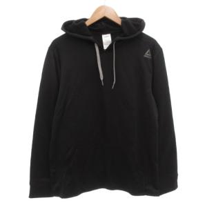 タグ付き パーカー フーディ プルオーバー 裏起毛 長袖 ロゴ 黒 ブラック /AE