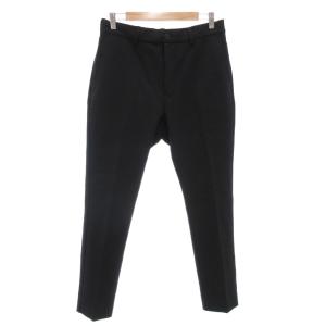 美品 ダブルニット ノープリーツ スラックス パンツ L テーパード センタープレス 黒 ブラック 1214-105-8873