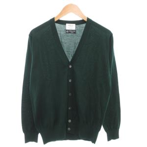 美品 カーディガン 46 ニット 薄手 Vネック 長袖 ウール 緑 グリーン /AE