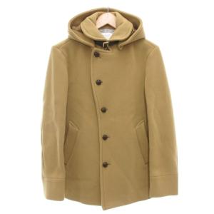 SUPER100S WOOL コート M ショート丈 くるみボタン フード ウール ベージュ /AE