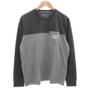 タグ付き Tシャツ M 長袖 バイカラー クルーネック ロゴ グレー /AE