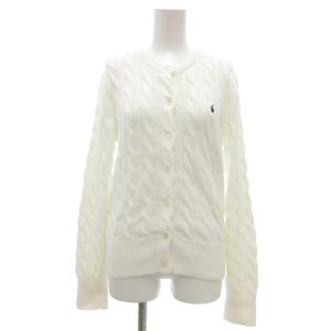 ケーブルニット コットン クルーネック カーディガン 長袖 M 白 ホワイト /UO