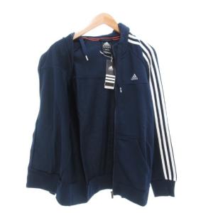 adidas タグ付き essentials パーカー フーディ L ジップアップ スリーストライプス ロゴ 長袖 紺