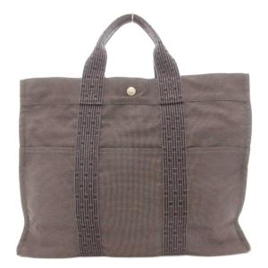 HERMES エールラインMM トート ハンドバッグ カナデ付き キャンバス グレー