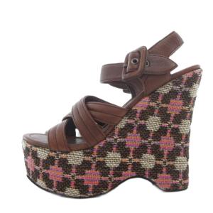 miumiu ウェッジソールサンダル ストラップ 厚底 ツイード 総柄 36 ブラウン /UO