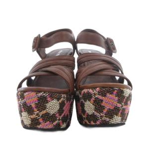 miumiu ウェッジソールサンダル ストラップ 厚底 ツイード 総柄 36 ブラウン /UO