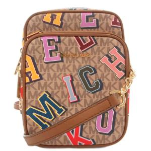 ロゴショルダーバッグ 斜め掛け クロスボディ チェーン ボックス MKシグネチャー PVC レザー 茶