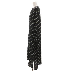 NE QUITTEZ PAS! モダールサテンフラワープリントワンピース ロング 長袖 刺繍 花柄 キーネック 黒 ブラック 白 ホワイト