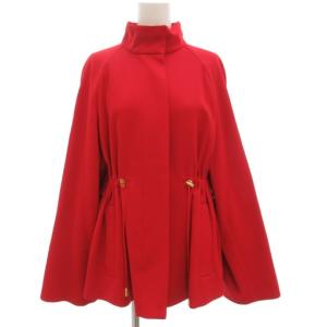 バックフレアブルゾン ティアードデザイン ジャケット 2 ウール混 スタンドカラー カルゼ素材 赤 レッド
