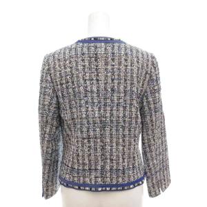 ANAYI 美品 ノーカラージャケット 38 ツイード 総裏地 青 ブルー グレー /AE