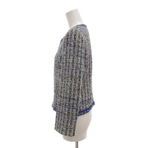 ANAYI 美品 ノーカラージャケット 38 ツイード 総裏地 青 ブルー グレー /AE