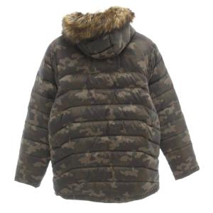 Eddie Bauer EddieBauer タグ付き ダウンコート ジャケット M ミドル ハーフ丈 フード 迷彩柄 カモフラ フェイクファー カーキ