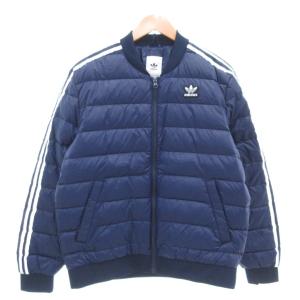タグ付き スーパースター3ラインキルティングダウンジャケット ブルゾン ロゴ ジップアップ 紺 ネイビー