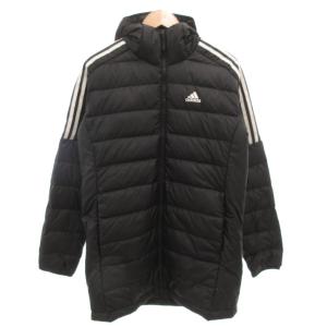 タグ付き エッセンシャルズ ダウンパーカー ジャケット ジップアップ スリーストライプス XL 黒 ブラック