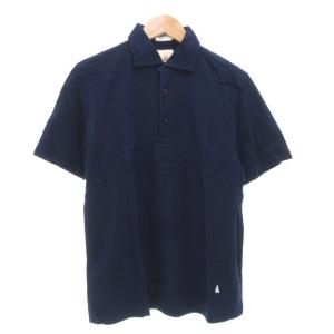 ポロシャツ 半袖 L 無地 刺繍 コットン 紺 ネイビー /AE