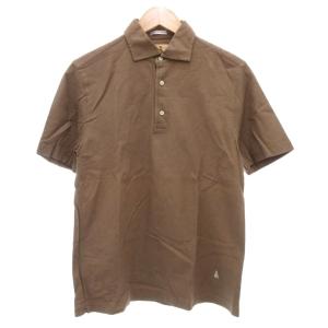ポロシャツ 半袖 L 無地 刺繍 コットン 茶 ブラウン /AE