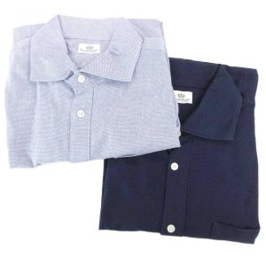 2点セット カラミ カッタウェイカラーシャツ 半袖 XL 紺 ダークネイビー 水色 ライトブルー 41-01-0024-380