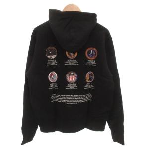 プルオーバーパーカー スウェット L 長袖 ロゴ刺繍 バックプリント 裏毛 黒 ブラック /GV