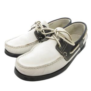 SHIPS別注 デッキシューズ 9 レザー 本革 バイカラー 白 ホワイト 黒 ブラック /AE