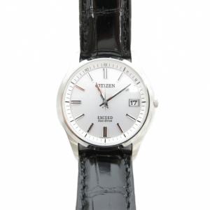 エクシード エコドライブ 腕時計 電波ソーラー アナログ カレンダー付き クロコダイルレザーベルト