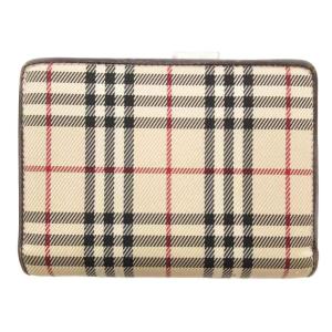 BURBERRY LONDON 二つ折り財布 ウォレット がま口 ノバチェック ロゴ ベージュ 茶 ブラウン /AE