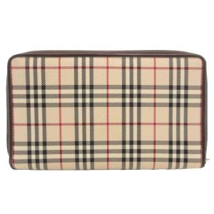 BURBERRY LONDON 長財布 オーガナイザー ウォレット ラウンドファスナー ノバチェック 小銭入れ レザー ロゴ 茶 ブラウン