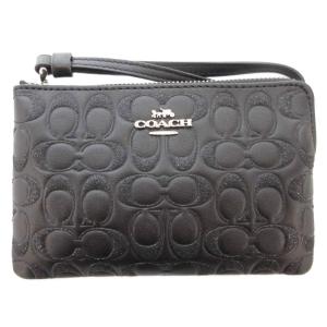 美品 ボックスグリッターシグネチャーラージコーナーリストレット ポーチ ロゴ 黒 ブラック F80214