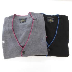 2点セット カーディガン M ニット Vネック ロゴ 刺繍 長袖 グレー 黒 ブラック /AE