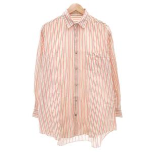 ヨウジヤマモト シャツ 長袖 ストライプ シルク 総柄 白 ホワイト 赤 レッド /AE