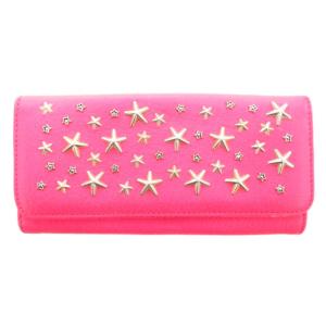 長財布 ウォレット 二つ折り スター スタッズ レザー 本革 ピンク /AE