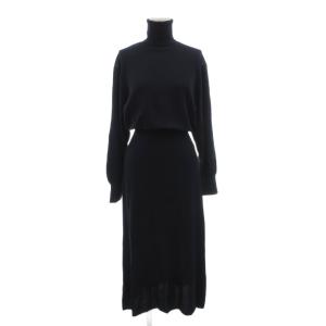 タートルネックナローワンピース 長袖 0 S ニット マキシ ロング 紺 ネイビー /AE