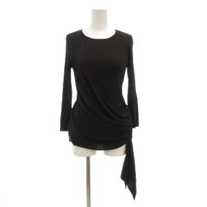 美品 ニット セーター 40 リブ フリル 7分袖 黒 ブラック /AE