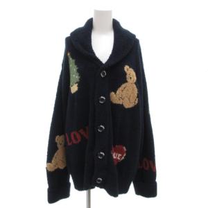 クリスマス ジャガードショールカーディガン M ルームウェア 長袖 紺 ネイビー /AE
