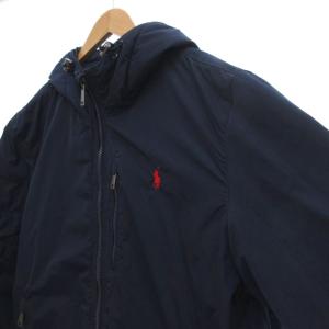 POLO RALPH LAUREN フーデッドダウンジャケット L 紺 ネイビー ワンポイントロゴ ポニー刺繍 /UO
