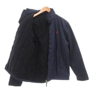 POLO RALPH LAUREN 中綿ジャケット M ロゴ 刺繍 裏起毛 ジップアップ 紺 ネイビー /AE