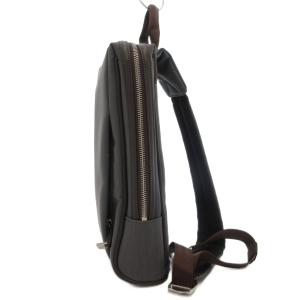 TAKEO KIKUCHI ヘアライン スクエア ワンショルダーバッグ 斜め掛け クロスボディ ロゴ グレー 茶 ブラウン /GV