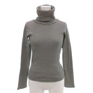 ニット セーター 長袖 コットン リブ ボーダー 総柄 タートルネック 白 ホワイト 黒 ブラック /AE