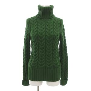 ニット セーター 長袖 2 M タートルネック ケーブル 厚手 ウール 緑 グリーン /AE