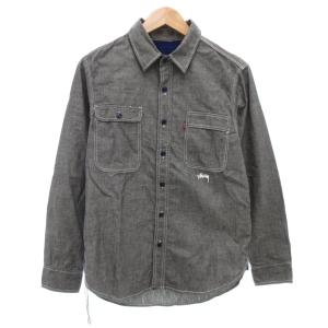リーバイス ワークシャツ シャンブレー 長袖 M 刺繍 ロゴ ステッチ グレー /AE