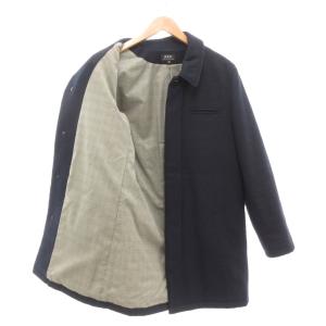 A.P.C. ステンカラーコート XS フロントフライ 比翼 裏チェック メルトン ウール 紺 ネイビー /AE