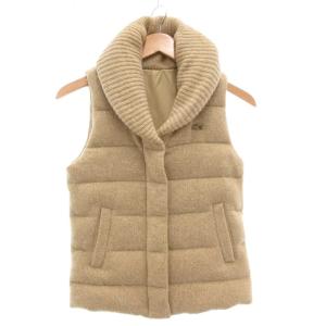 ダウンベスト ニット 34 S ショールカラー ロゴ 刺繍 ベージュ /AE