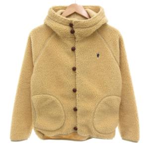 ボア フーデッドジャケット 14 くるみボタン ロゴ 刺繍  ベージュ /AE