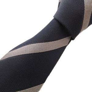 美品 Fermo Fossati ネクタイ レギュラータイ レジメンタルストライプ シルク 紺 ネイビー