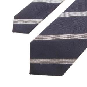 BEAMS F 美品 Fermo Fossati ネクタイ レギュラータイ レジメンタルストライプ シルク 紺 ネイビー